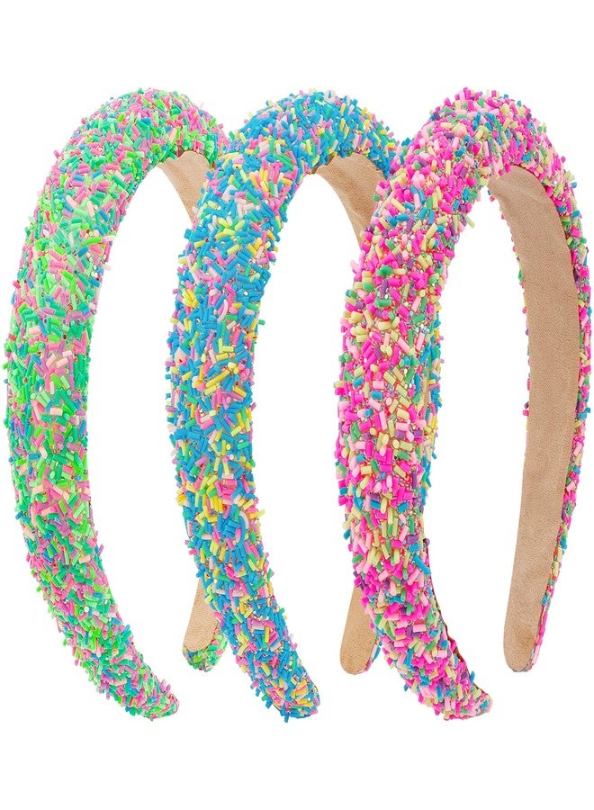 Vovii Sprinkle Candy Headbands for Women, Colorful Glitter Padded Headbands for Women, Fun Donut Sprinkle Head Bands for Women's Hair Non Slip, Cute Candy Accessories (Green, Hot Pink, Blue) - Image 1
